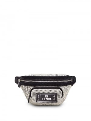 Поясная сумка с перфорацией и логотипом FF Fendi. Цвет: белый