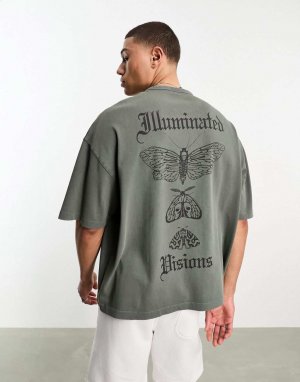 Серая футболка оверсайз с принтом бабочки на спине ASOS DESIGN