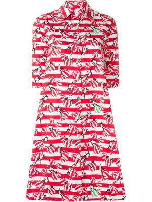 Расклешенное полосатое платье-рубашка Ultràchic. Цвет: красный