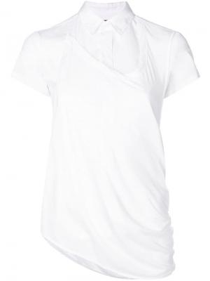Рубашка с короткими рукавами и асимметричным подолом Y's. Цвет: белый
