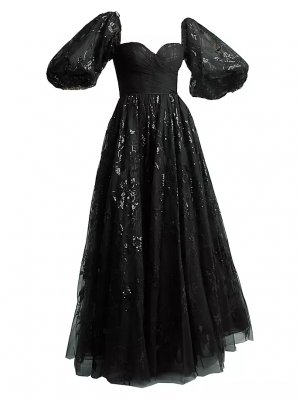 Платье из тюля с пайетками и объемными рукавами , черный Basix