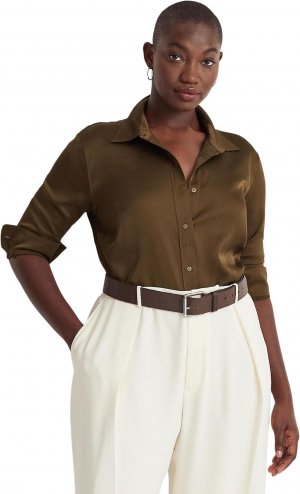 Атласная рубашка из шармеза больших размеров LAUREN Ralph Lauren, цвет Brown Birch