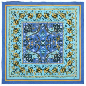 Платок ,70х70 см, голубой, синий Павловопосадская платочная мануфактура. Цвет: голубой/синий/бирюзовый