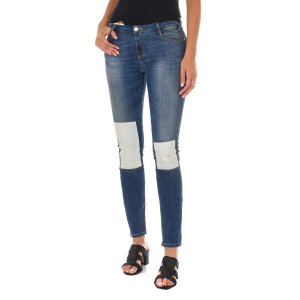 Длинные джинсовые брюки с эффектом потертости и узким низом 10DB50350 женщина MET