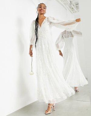 Свадебное платье макси из ткани добби с вышивкой Natalia-Белый ASOS EDITION