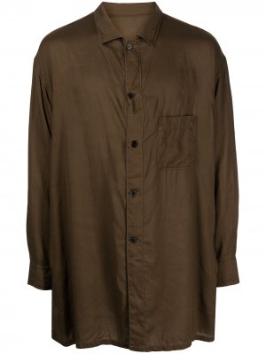 Длинная рубашка с нагрудным карманом Yohji Yamamoto. Цвет: коричневый