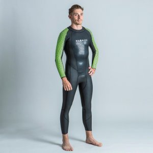 Гидрокостюм Decathlon для плавания в открытой воде из неопрена со скользящей кожей 2,5/2 мм, стоимость 500 шт. , зеленый Nabaiji