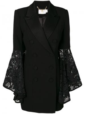 Двубортное пальто с кружевными рукавами Misha Collection. Цвет: чёрный