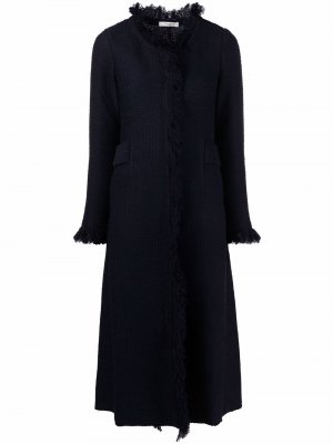 Шерстяное однобортное пальто с бахромой Charlott. Цвет: синий
