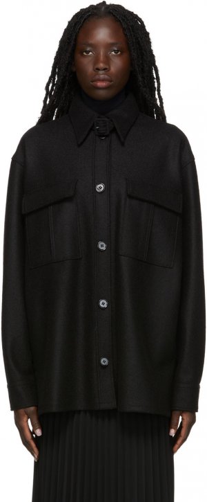 Черное шерстяное фетровое легкое пальто MM6 Maison Margiela