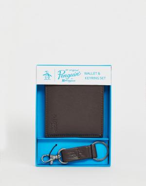 Подарочный набор с бумажником из искусственной кожи и брелоком -Светло-коричневый Original Penguin