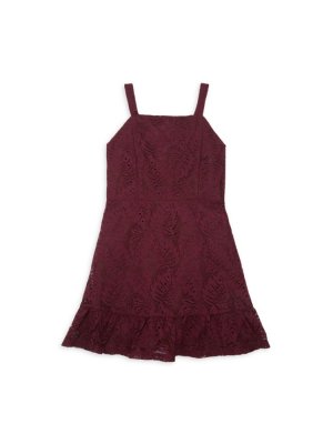 Кружевное платье с расклешенной юбкой для девочек , цвет Burgundy Zac Posen