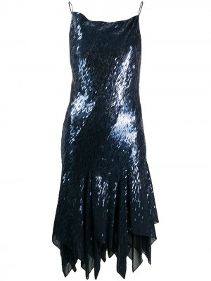 Платье асимметричного кроя с пайетками Donna Karan. Цвет: синий