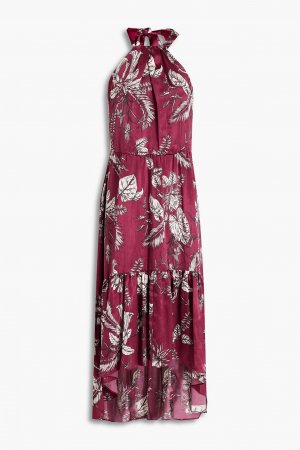 Атласное платье миди со сборками и принтом MARCHESA NOTTE, бордовый Notte