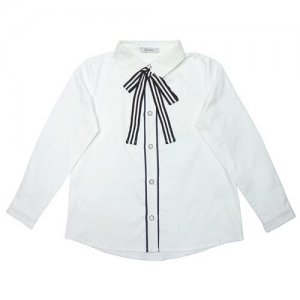 Белая школьная блузка с бантом и контрастной планкой 158 Leya.me. Цвет: белый