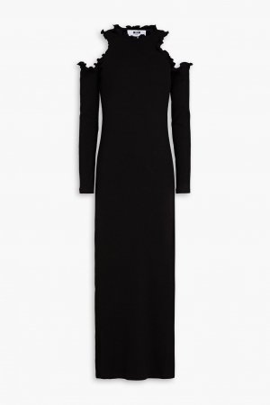 Платье миди из эластичного хлопкового джерси с открытыми плечами и оборками , черный MSGM