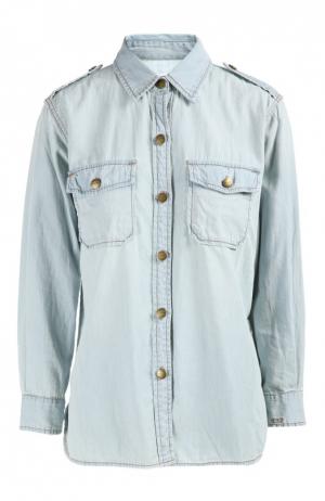 Джинсовая блуза прямого кроя с накладными карманами и погонами Current/Elliott. Цвет: светло-голубой