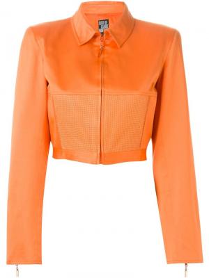 Укороченный пиджак с сетчатой отделкой Claude Montana Vintage. Цвет: жёлтый и оранжевый