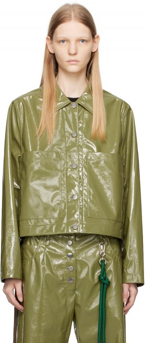 Зеленая укороченная куртка из искусственной кожи Оливковая Song for the Mute