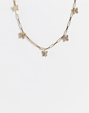 Золотистое ожерелье-цепочка с подвесками в виде бабочек -Золотистый Pieces