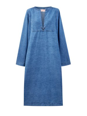 Длинное платье-oversize из легкого денима Chambray VALENTINO. Цвет: синий