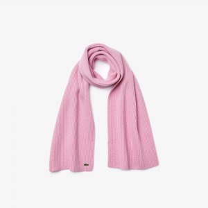 Шапки, шарфы и перчатки Женский шерстяной шарф с закрученными краями Lacoste. Цвет: розовый