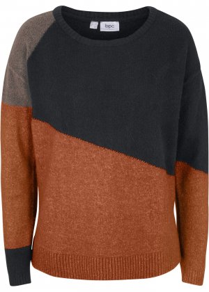 Пуловер в стиле колор-блокинг bonprix. Цвет: серый