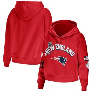 Женская WEAR by Erin Andrews Красный скромный укороченный пуловер с капюшоном New England Patriots больших размеров Unbranded