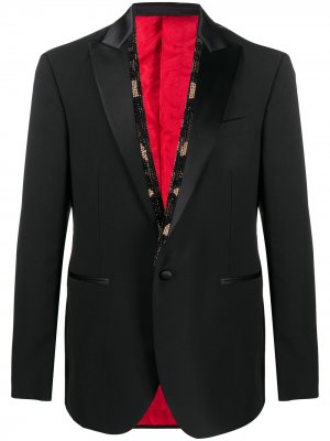 Пиджак с атласными лацканами и бисером Versace. Цвет: черный