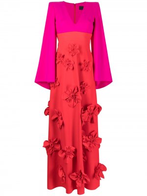 Платье в стиле колор-блок с цветочной аппликацией Greta Constantine. Цвет: красный
