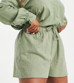 Фактурные пляжные шорты цвета хаки ASOS DESIGN Curve-Зеленый цвет Curve