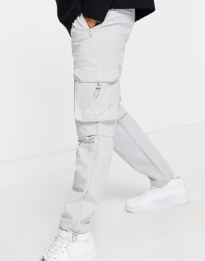 Прямые серые брюки карго Untld-Серый Topman