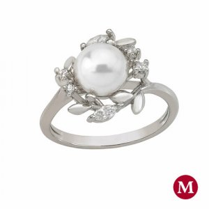 Перстень Romance, серебро, 925 проба, родирование, размер 18.1, серебряный Majorica. Цвет: серебристый/серебряный