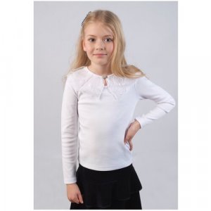 Школьная блуза , прилегающий силуэт, длинный рукав, однотонная, размер 152, белый Снег. Цвет: белый
