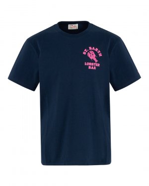 Хлопковая футболка MC2 Saint Barth. Цвет: розовый+тем.синий