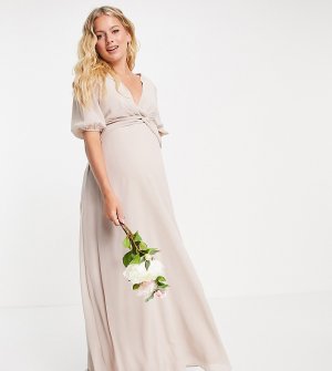 Розовое платье макси для подружки невесты с запахом спереди -Розовый цвет TFNC Maternity