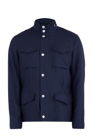 Легкая куртка из плотной шерсти глубокого синего цвета BRUNELLO CUCINELLI. Цвет: синий