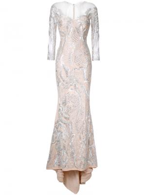 Вечернее платье с отделкой бисером Mikael D.. Цвет: металлический
