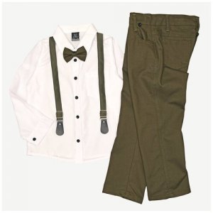 Комплект тройка (рубашка + брюки подтяжки) - хаки 4 года Efbey. Цвет: хаки