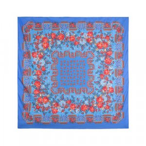 Платок ,146х146 см, голубой, красный Павловопосадская платочная мануфактура. Цвет: синий/красный/голубой