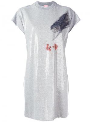 Платье-футболка с пайетками Giamba. Цвет: серый