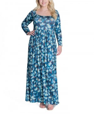 Плиссированное платье макси с длинными рукавами больших размеров 24seven Comfort Apparel, мультиколор Apparel