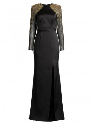 Расшитое пайетками платье-колонна с длинными рукавами , черный Basix
