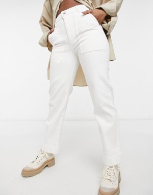 Кремовые брюки прямого кроя с высокой талией -Белый Lacoste