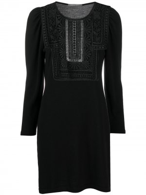 Короткое платье с длинными рукавами и вышивкой Alberta Ferretti. Цвет: черный