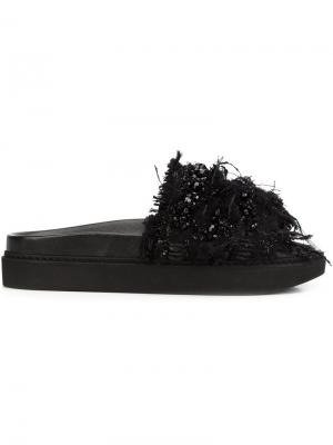 Tweed slide sandals Simone Rocha. Цвет: чёрный