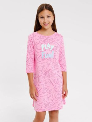 Сорочка ночная для девочек розовая с принтом Mark Formelle. Цвет: предметы на розовом