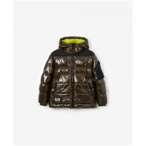 Куртка зимняя, светоотражающие элементы, размер 158, хаки Gulliver. Цвет: хаки