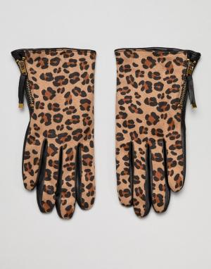 Перчатки из кожи и ткани с леопардовым принтом Barneys Originals Barney's. Цвет: черный
