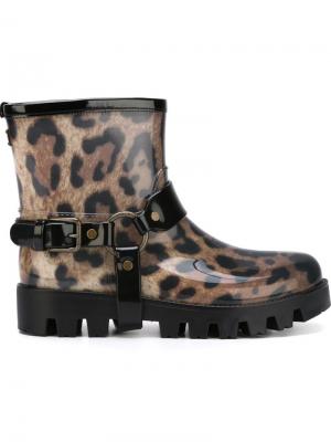 Резиновые сапоги с леопардовым принтом Dolce & Gabbana. Цвет: коричневый